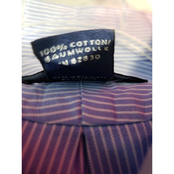 Vintage Lands End Blue Pinstripe Men Button Down Dress Shirt 16 1/2 34 - Picture 9 of 11